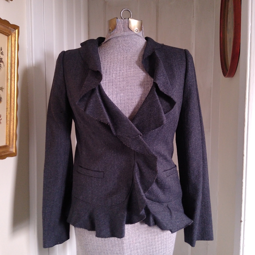 J. CREW Charcoal Gray Ruffled Edge Jacket